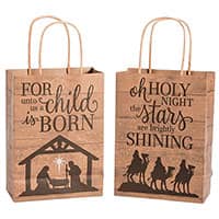 Nativity Barnwood Print Kraft Paper Gift Bags