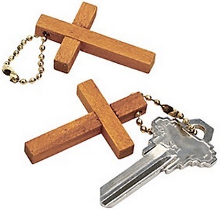 Inexpensive Wood Cross Key Chains
