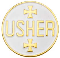 Round Usher Badge Pin - Tie Clip or Pin Back