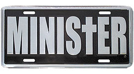 Minister Metal Auto License Plate