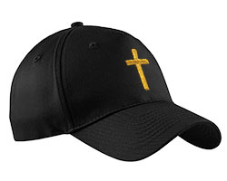 Christian Baseball Caps, Black with Gold or Silver Cross
