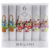 Womens Handkerchiefs with Floral Embroidery - Set of 6