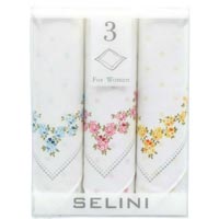 Ladies Cotton Handkerchiefs with Floral Embroidery - Set of 3