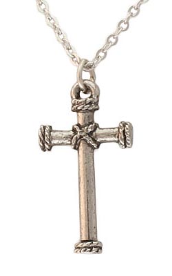 Child's Small Rope Cross Necklace in Yellow or White Gold #2294