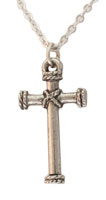 Small Silver Cross Necklace with Rope Center