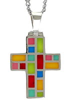 Sterling Silver Cross Necklace with Colored Stones