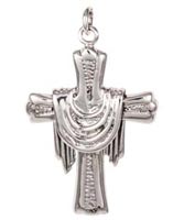 Silver Cross Necklace with Draped Cross Pendant