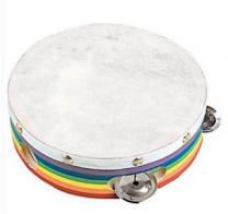  Wood & Skin Tambourine Rainbow 6 Inch