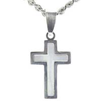 Stainless Steel Outline Cross Necklace with White Fill