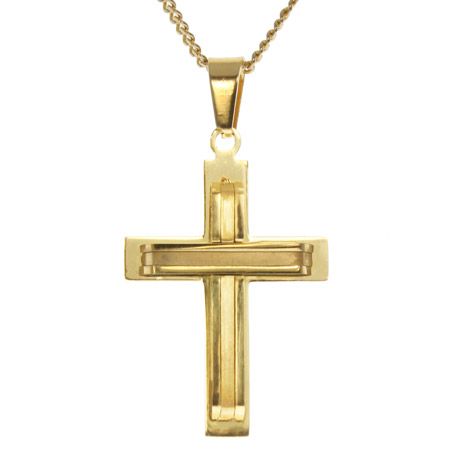 Gold Cross on Cross Necklace Stainless Steel