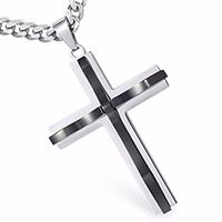 Curved Cross Pendant Necklace Silver / Black