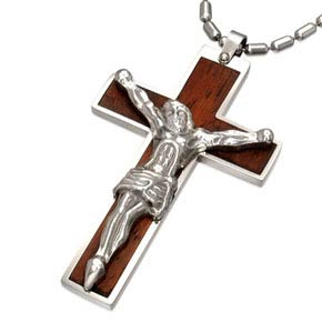 Wooden Crucifix Cross Necklace Pendant 24 Stainless Steel Box Chain –  Metal Masters Co.