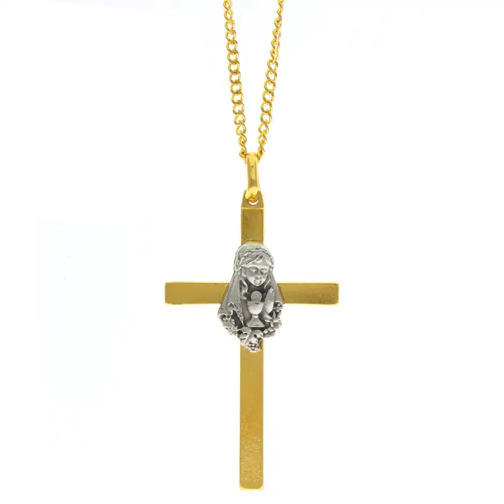 Gold First Communion Cross Pendant - Girl