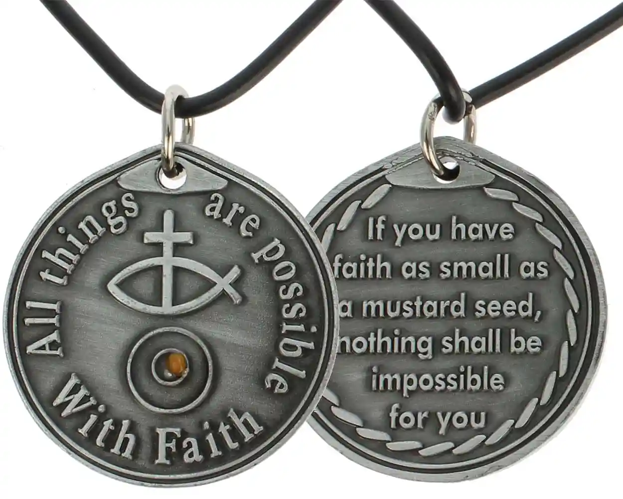 Matthew 17 20 Coin Style Mustard Seed Necklace witha Real Mustard Seed