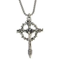 Mens Crucifix Necklace with Nail Cross & Crown of Thorns