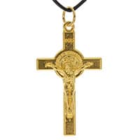 Gold Benedict Crucifix Necklace with Black Cord