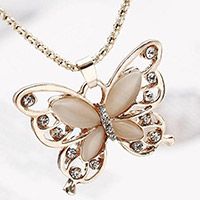 Butterfly Pendant Rhinestones Rose Gold