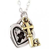 Heart Lock and Key Necklace - Silver & Gold Heart Lock Necklace