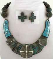 Cross Rhinestone Acylic Necklace, Earring Set