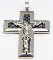 Stainless Steel Crucifix Necklace with Wood Inlay