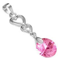 Silver Open Heart Necklace with Pink CZ Crystal
