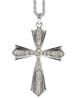 Rhinestone Flared Cross Necklace Silver