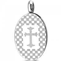 Budded Cross Oval Pendant Stainless Steel 