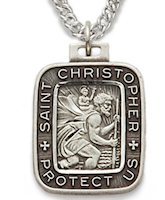 Sterling Silver St Christopher Protect Us Necklace