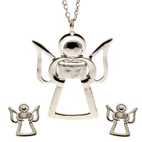 Angel Pendant & Earrings Set Silver