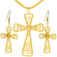 Gold Plated  Cross Pendant & Earrings Set