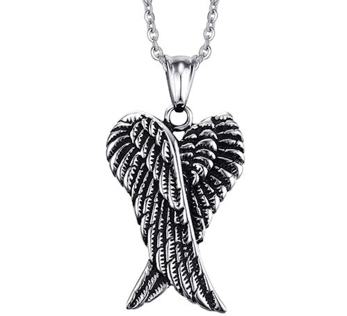COOL FEATHER ANGEL WING SILVER PEWTER PENDANT NECKLACE