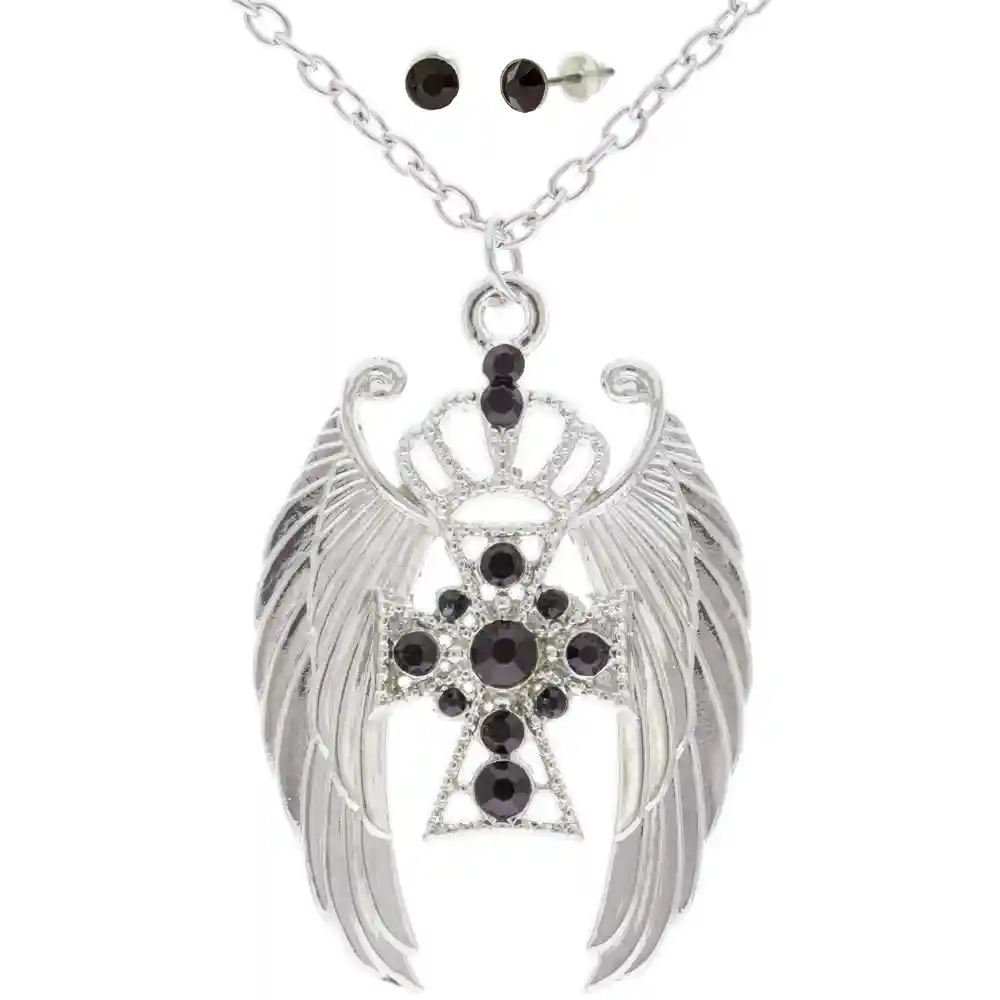 Angel Wings and Cross Pendant with matching Earrings