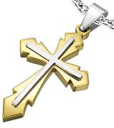 Stainless Steel 2-tone Cross Necklace Pendant