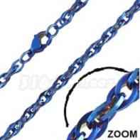 Blue Stainless Steel Flat Oval Link  Clasp Chain Necklace