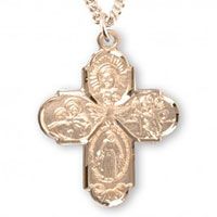 Catholic 4 Way Gold Plated Sterling Silver Necklace