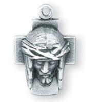 Christ Head on Cross Sterling Silver Necklace