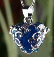 Prayer or Memory Locket Heart Blue Silver