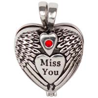 Miss You Winged Memorial Heart Ash Urn Necklace