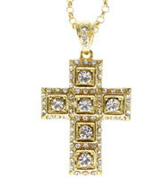  Rhinestone Cross Necklace Gold Large