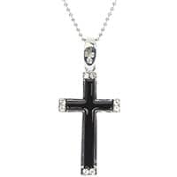 Womens Cross Necklace - Black Cross Pendant with Rhinestone Accents