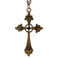 Budded Antique Brass Cross Necklace