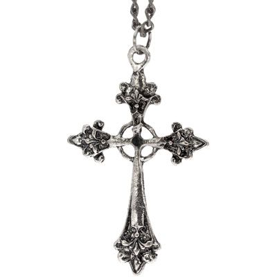 Budded Antique Brass Cross Necklace