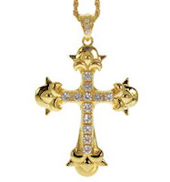 Large Rhinestone Cross Necklace Gold Ornate