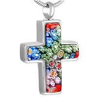 Flowers Cross Cremation Ash Urn Necklace