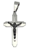 Stainless Steel Silver and Black Crucifix Necklace
