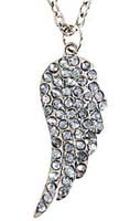 Rhinestone Angel Wing Necklace Silver