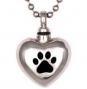 Pet Paw Heart Memorial Urn Pendent & Chain Silver