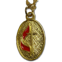 UMC Necklace Gold Oval Cross and Flame