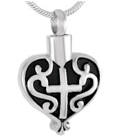 Heart Ashes Urn Necklace with Cross