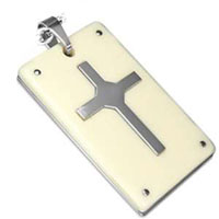 Cross Necklace - 316L Stainless Steel & Ivory Resin